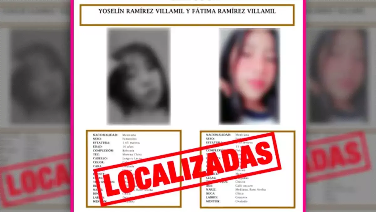 Ficha de la fiscalía con las fotografías de las hermanas Fátima y Joseline, desaparecidas en Tlahuapan.