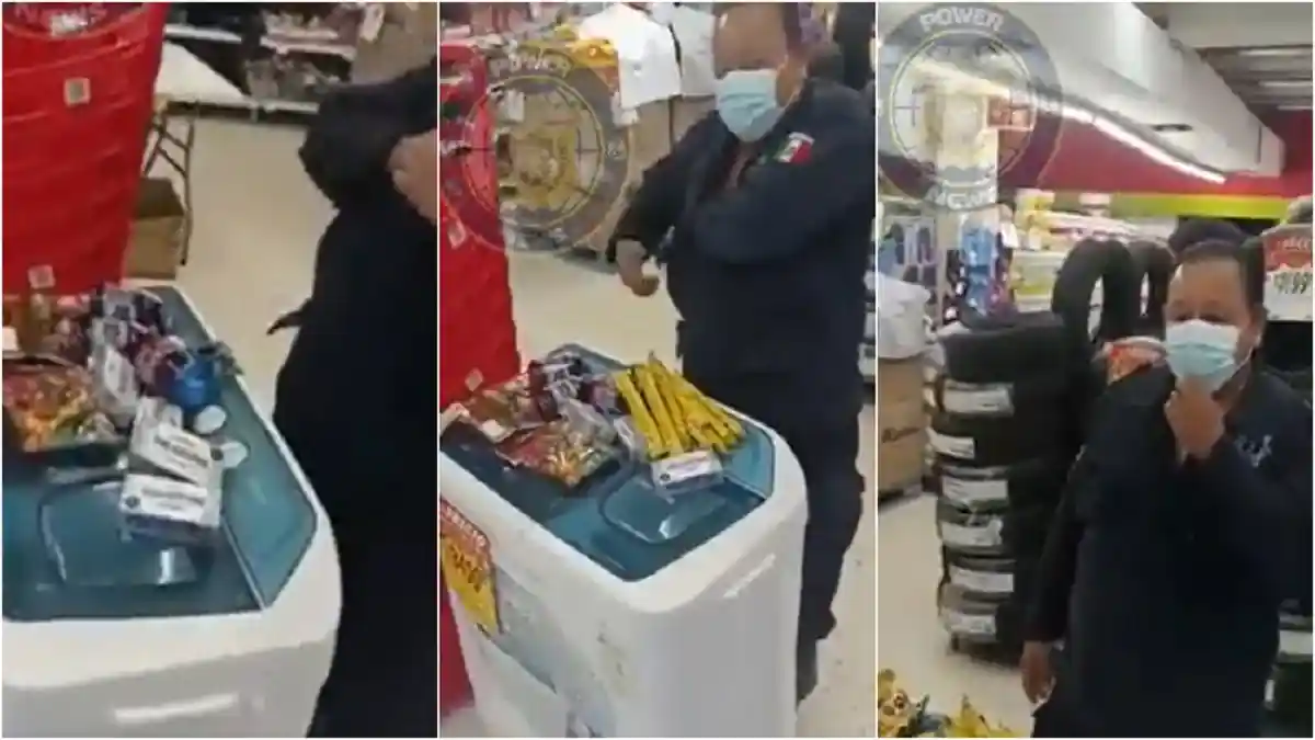 Policía es captado robando en un supermercado en Tabasco.