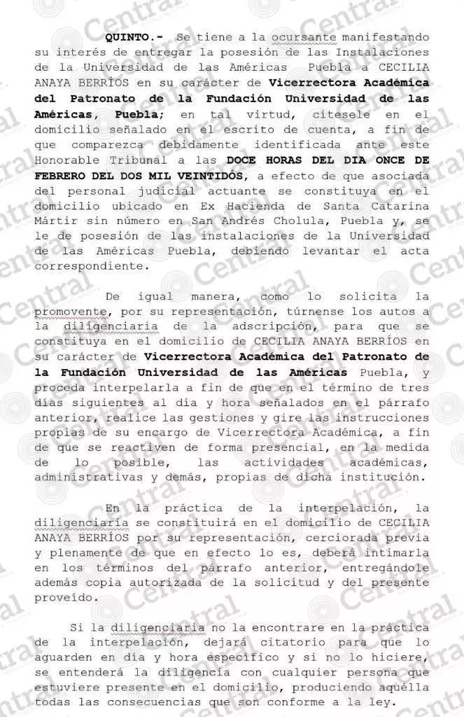 Documento que hace entrega del campus de la UDLAP