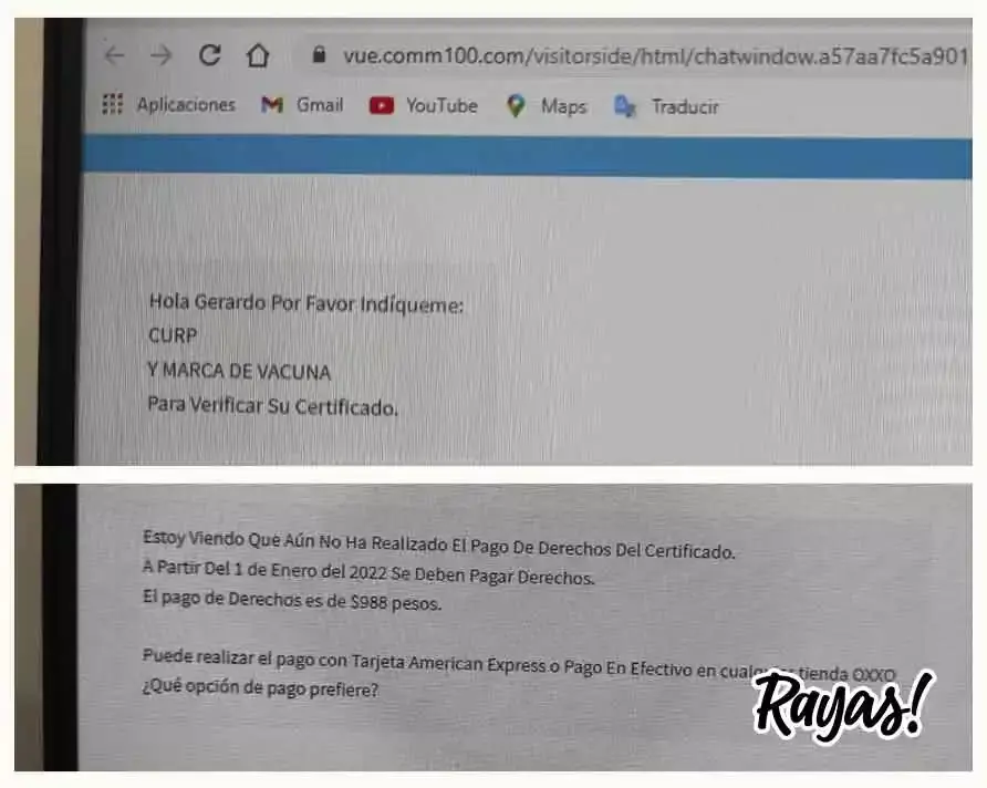 Fraude en internet para el certificado covid.