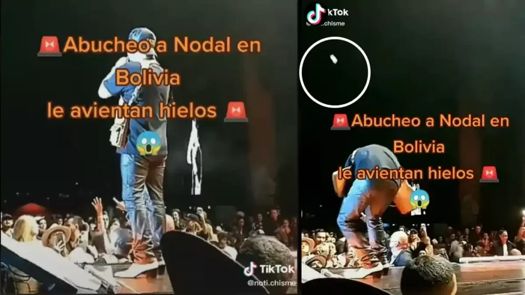 Abuchean y avientan hielos a Christian Nodal durante concierto en Bolivia.