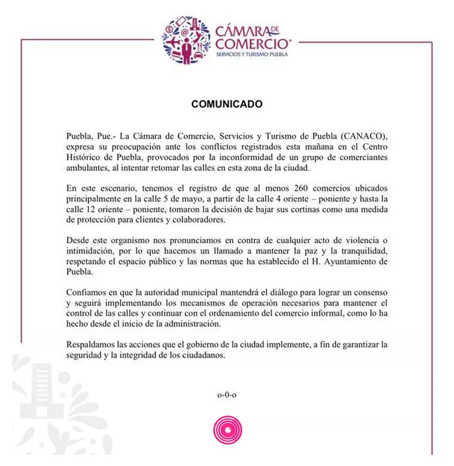 Comunicado de los comerciantes del Centro Histórico