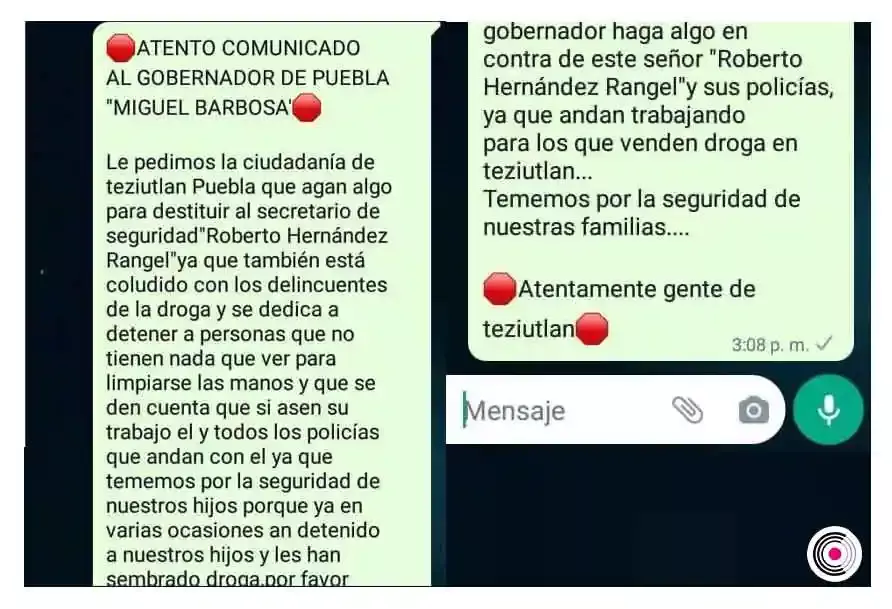 Mensaje de los vecinos de Teziutlán