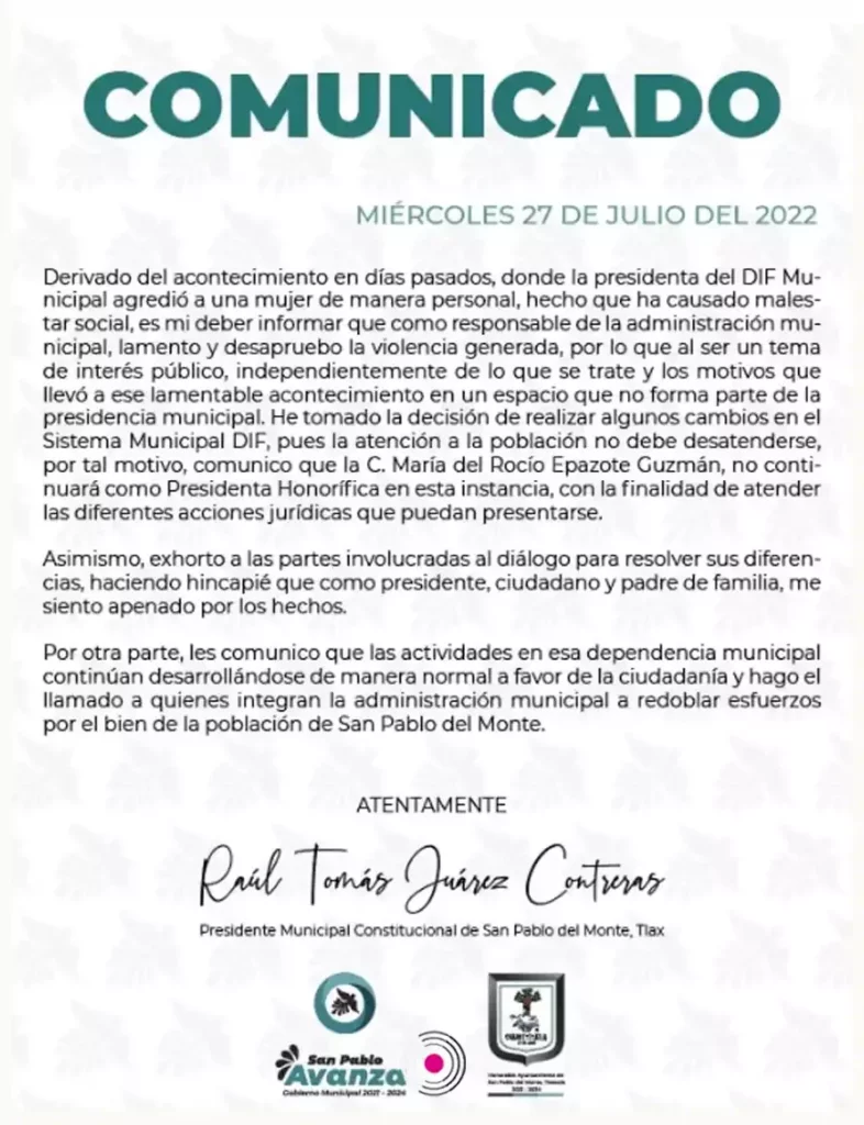 Despiden a titular del DIF tras atacar a mujer en San Pablo del Monte.