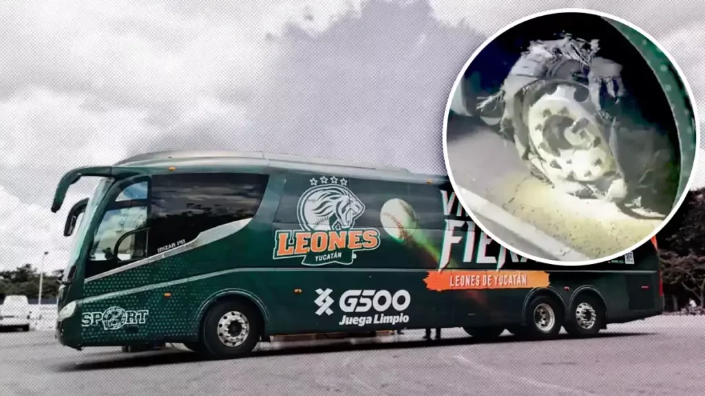 Balean autobús de los Leones de Yucatán en la autopista México-Puebla.