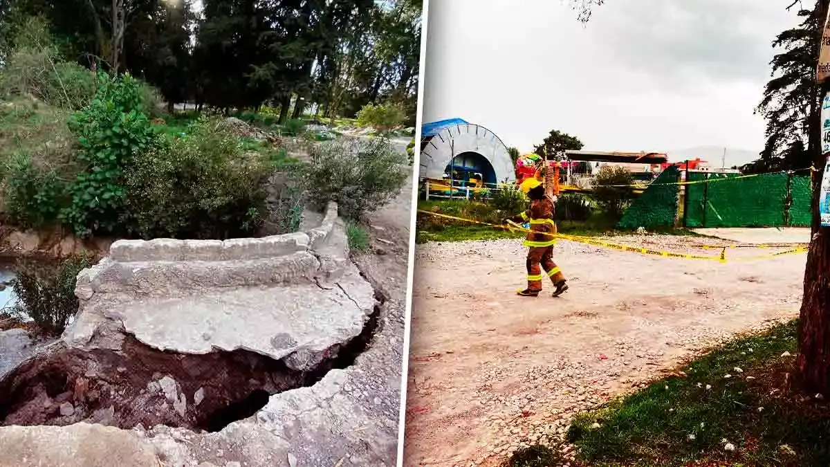 Ahora colapsa puente en Bosques de Amalucan