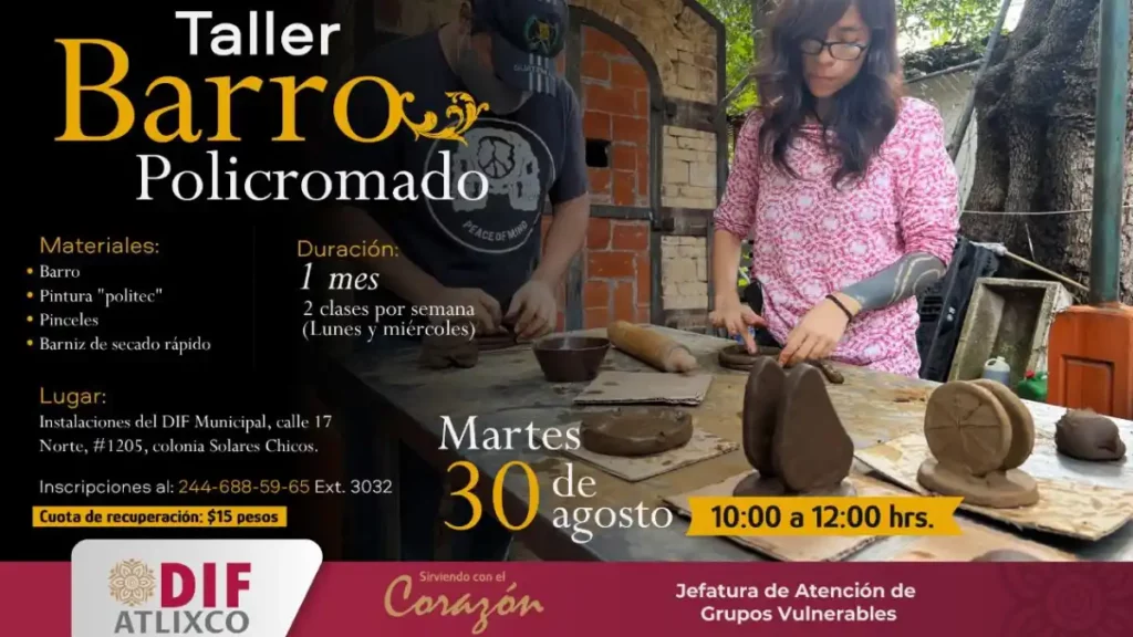 Dif municipal de Atlixco invita a los talleres para grupos vulnerables.