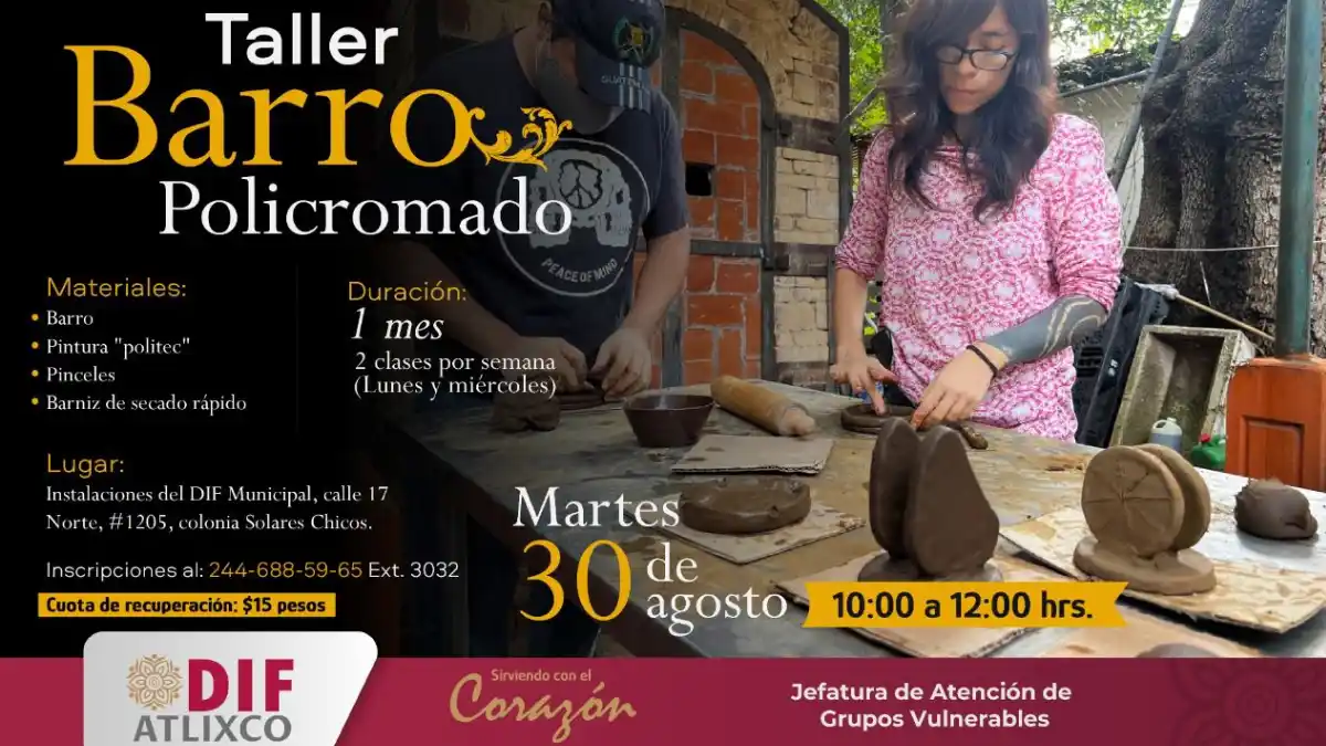 Dif municipal de Atlixco invita a los talleres para grupos vulnerables.