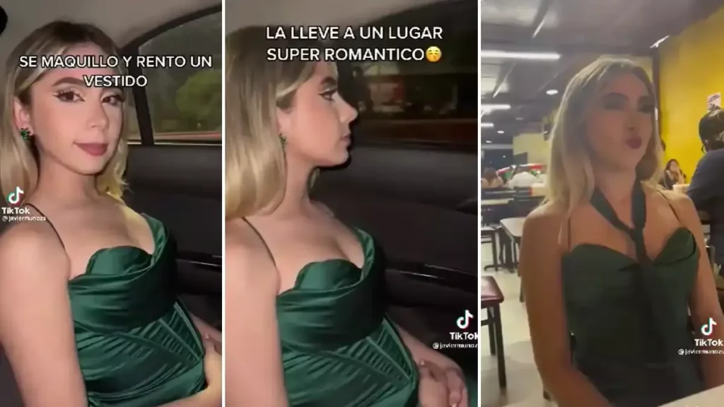 ¡Viral! Renta vestido para su aniversario y novio la lleva a una taquería.