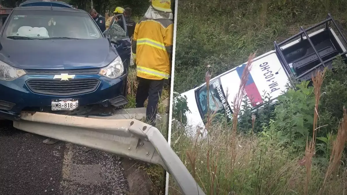 Ocurre choque entre una patrulla y un Aveo en Huauchinango.