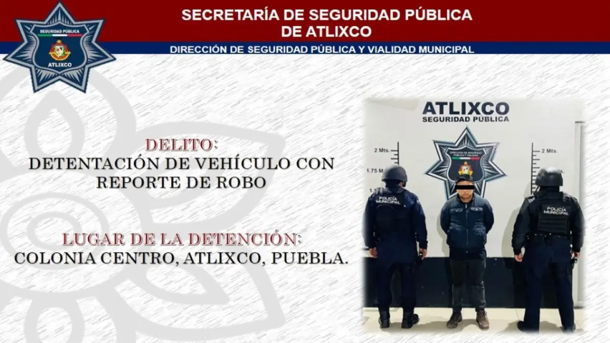 Seguridad Pública de Atlixco recupera automóvil con reporte de robo.