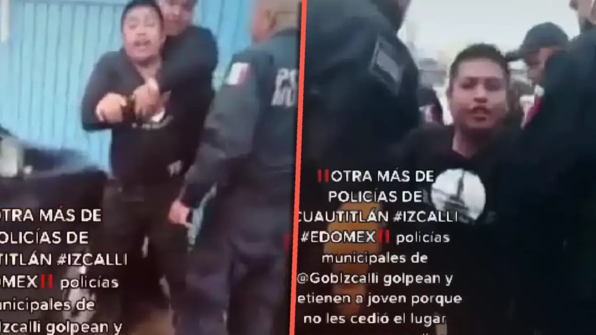 Policías se meten a la fila de pollos rostizados y un hombre los enfrenta