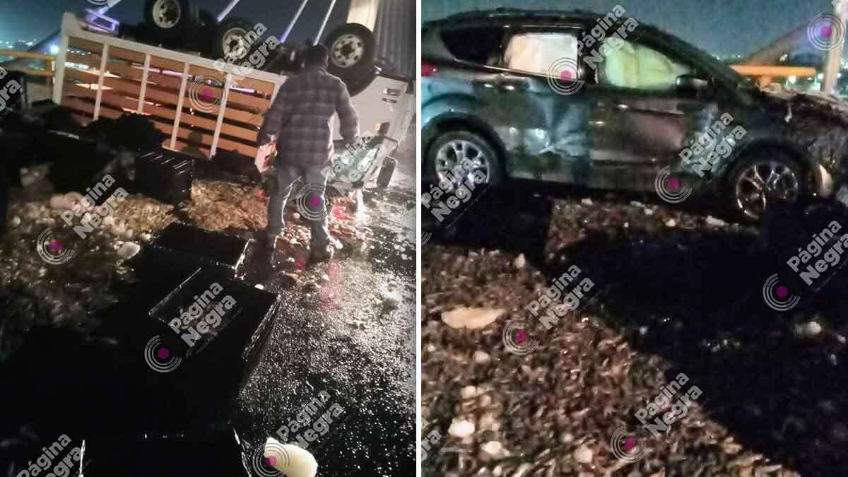 Durante intento de asalto, camión vuelca cerca de la autopista México-Puebla.