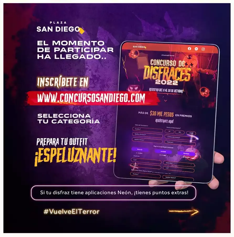 Regístrate para el tradicional concurso de disfraces en Plaza San Diego