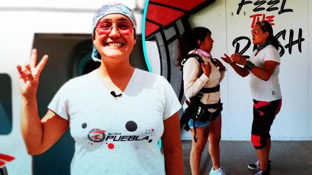 Erika Montaño, una de las pocas mujeres instructoras de paracaidismo en Skydive Puebla