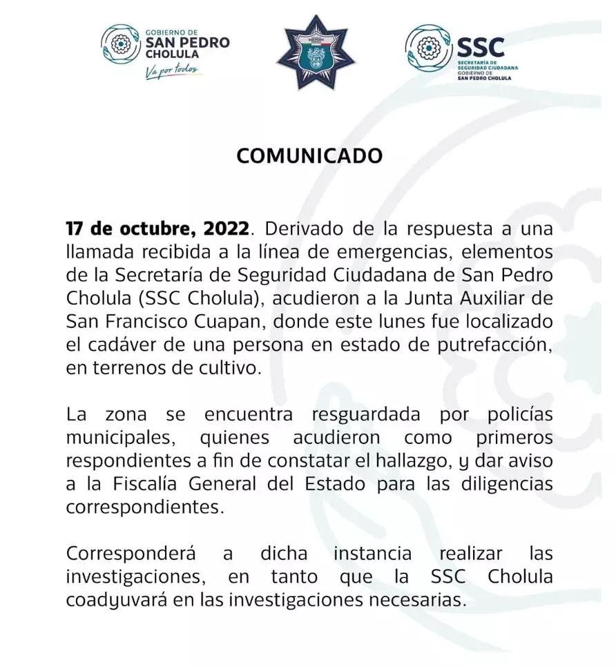 Hallan cadáver putrefacto y al parecer desmembrado en San Pedro Cholula