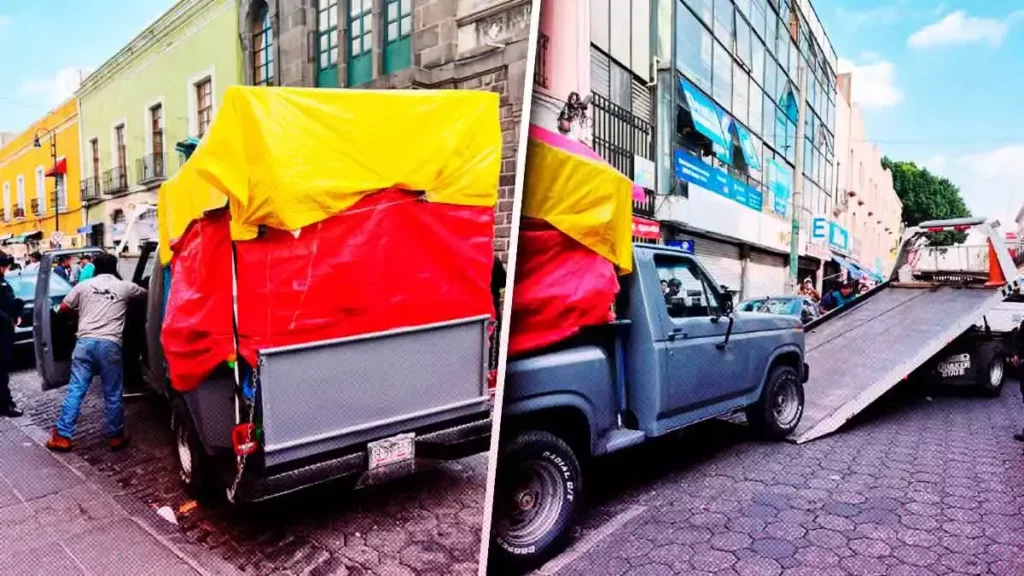 Decomisan camioneta con mercancía de ambulantes en el Centro de Puebla