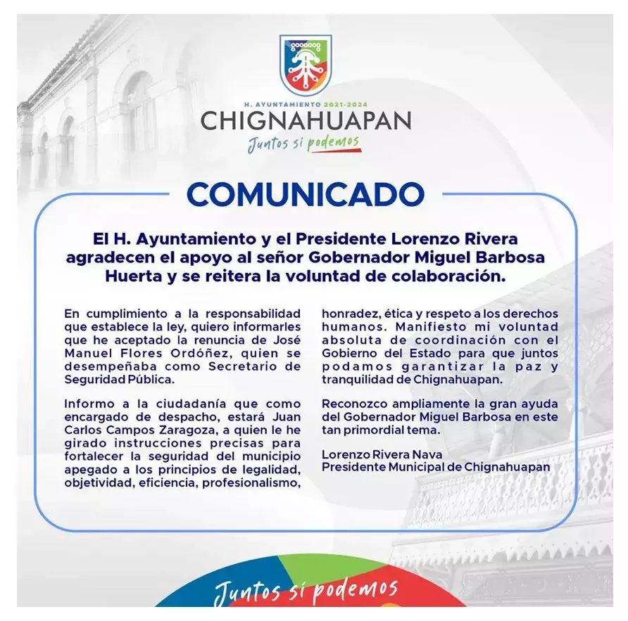 Renuncia el secretario de Seguridad de Chignahuapan