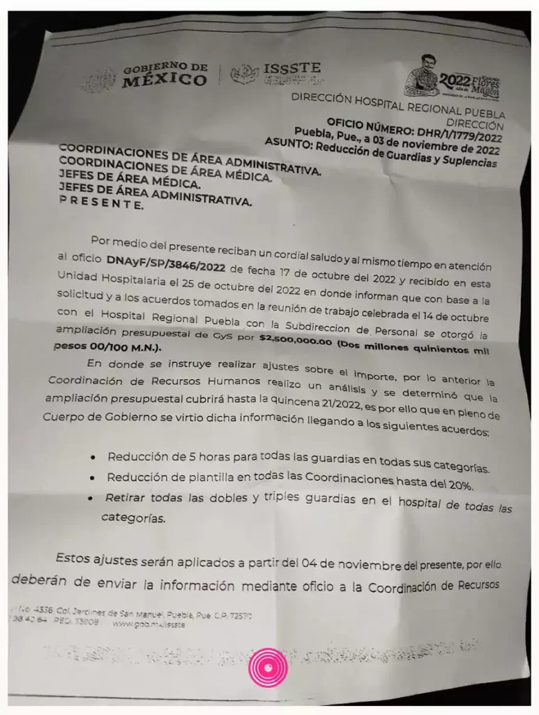 Eventuales del Hospital del ISSSTE en Puebla llevan 2 meses de trabajo sin pago.