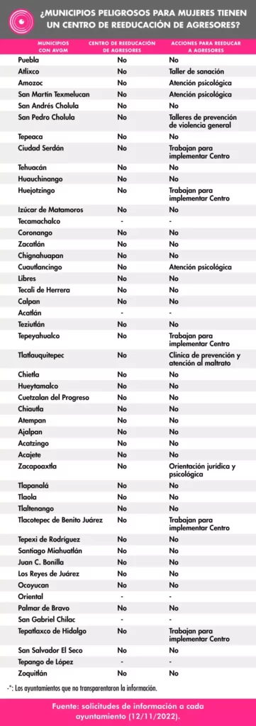 Municipios con Alerta de Género en Puebla, sin Centro de Reeducación de Agresores.