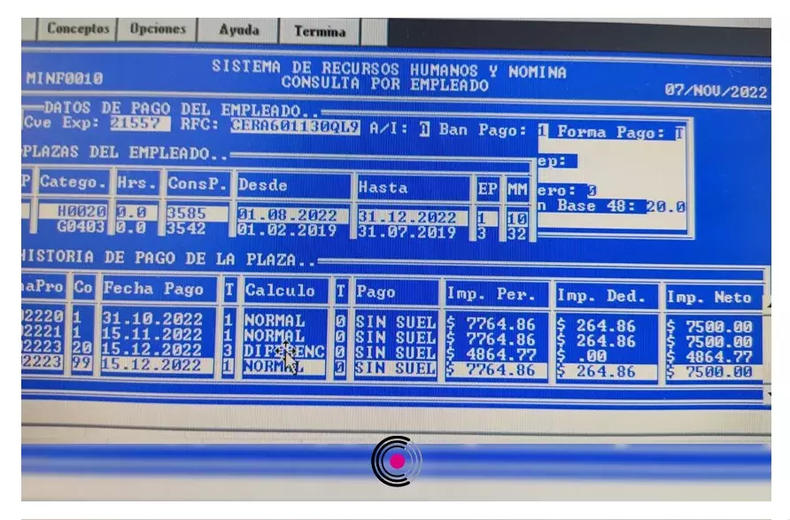 Capturas del cobro de los aviadores en la SSP