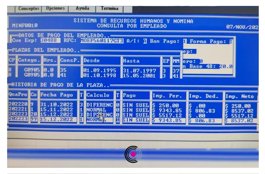 Capturas del cobro de los aviadores en la SSP