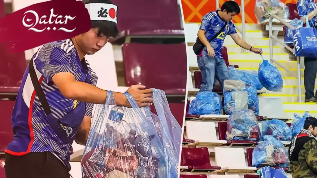 Aficionados de Japón dan el ejemplo y recogen basura en estadio de Qatar