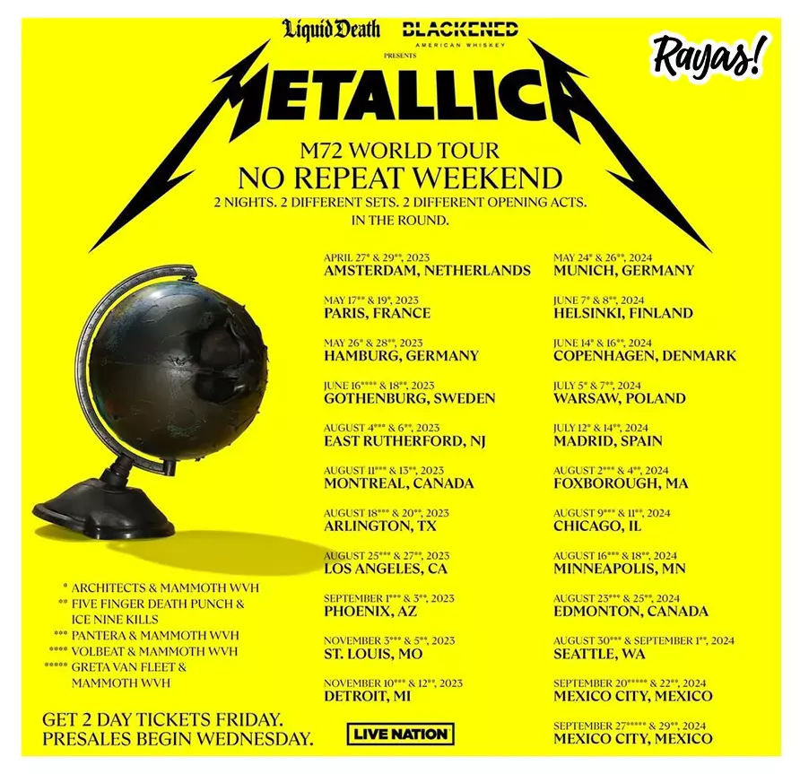 Fechas de los conciertos de Metallica en la Ciudad de México