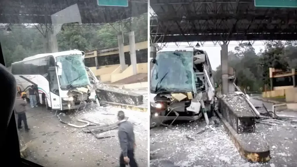 10 lesionados deja choque de autobús en la vieja caseta de Texcapa, en Huauchinango