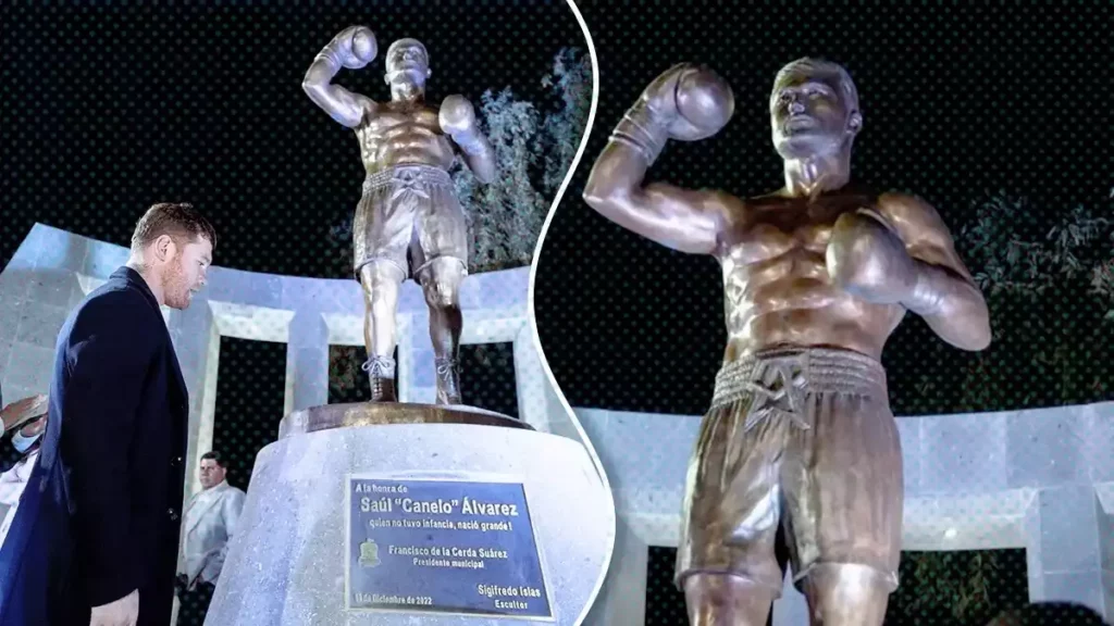 Saúl el “Canelo” Álvarez devela su estatua de bronce en su natal Juanacatlán, Jalisco