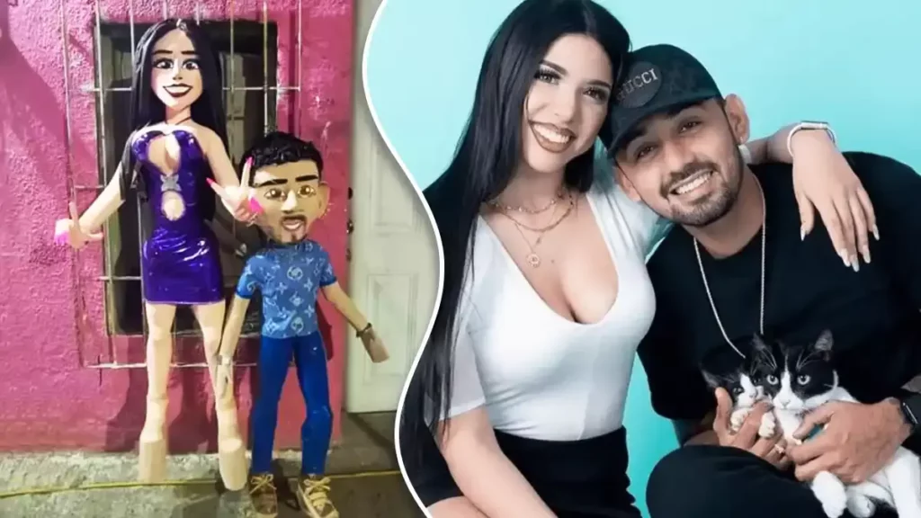 Crean piñata de Yeri Mua y Brian Villegas, su expareja, amenaza al negocio por acoso.