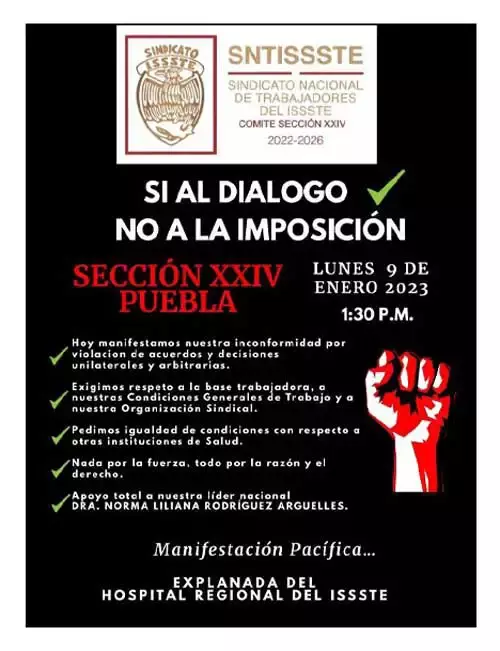 Médicos del ISSSTE Puebla se manifestarán este lunes