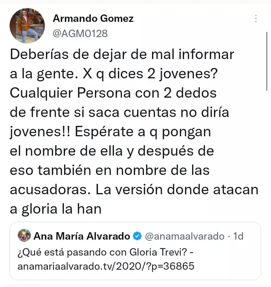 El esposo de Gloria Trevi se pelea con Ana María Alvarado en Twitter