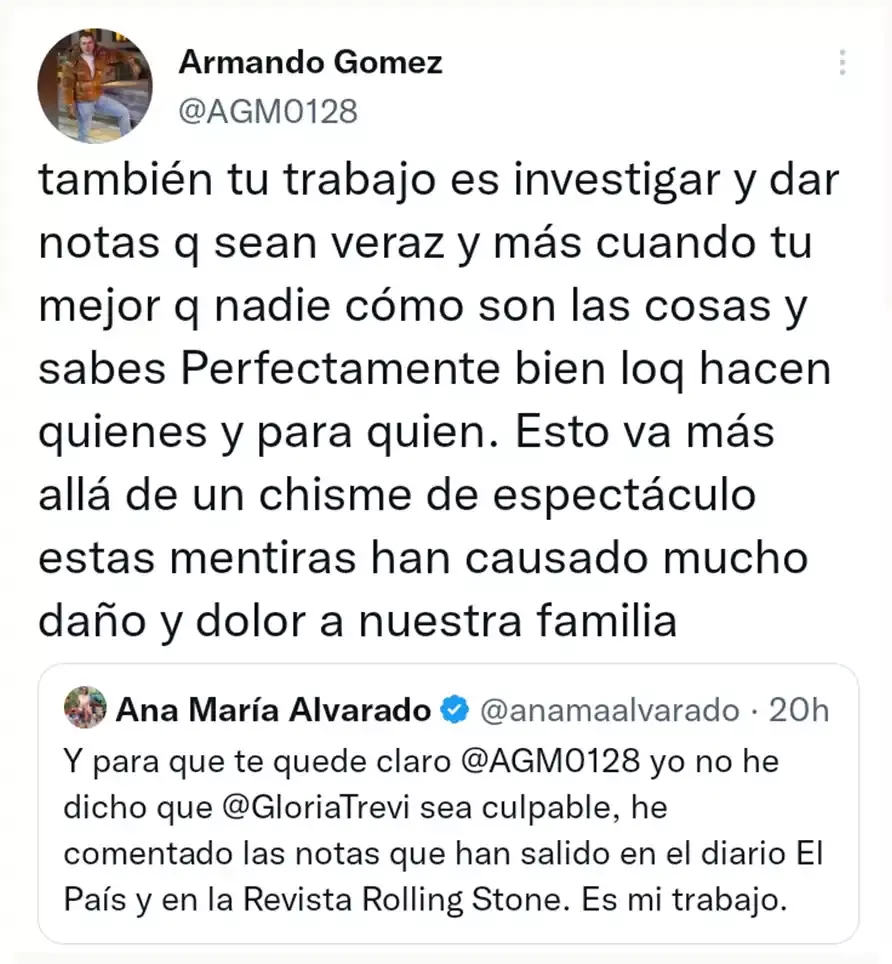El esposo de Gloria Trevi se pelea con Ana María Alvarado en Twitter