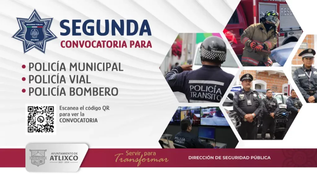 SSP Atlixco convoca a unirse a la Policía Municipal, Policía Vial y Bomberos.