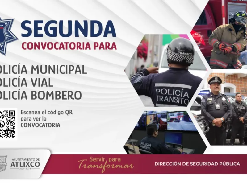 SSP Atlixco convoca a unirse a la Policía Municipal, Policía Vial y Bomberos.