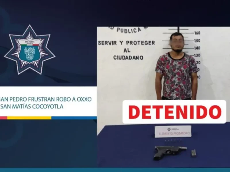Policías de San Pedro frustran robo a Oxxo en San Matías Cocoyotla.