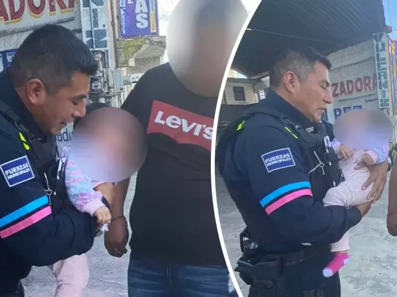 Policías Municipales de Puebla salvan a bebé de fallecer asfixiada