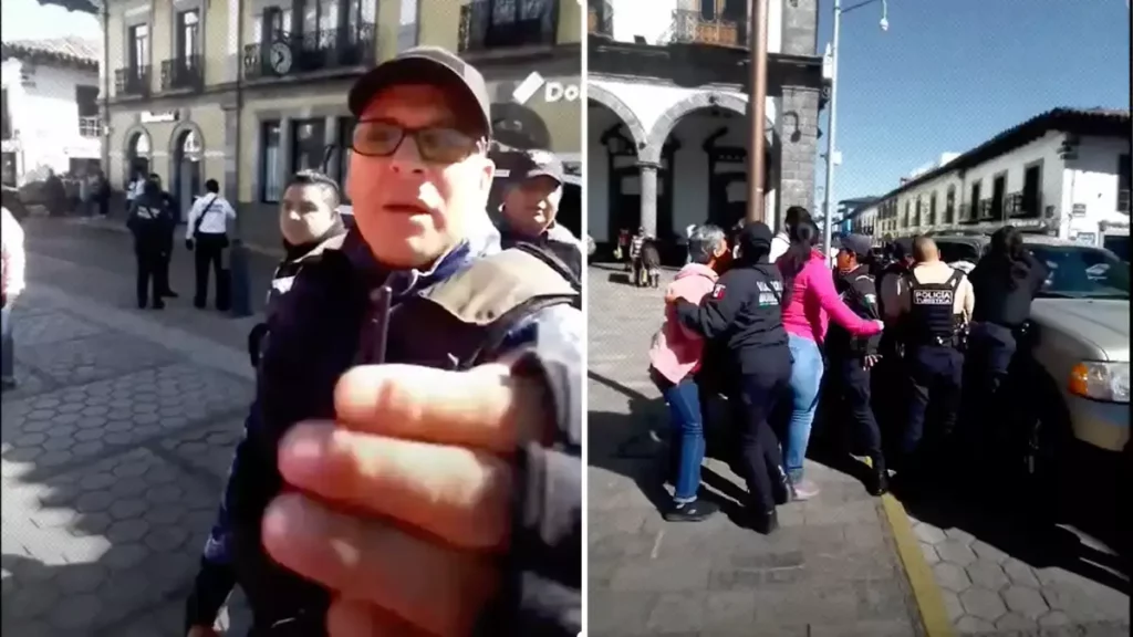 Policías municipales de Zacatlán reciben y atacan a golpes a turistas.