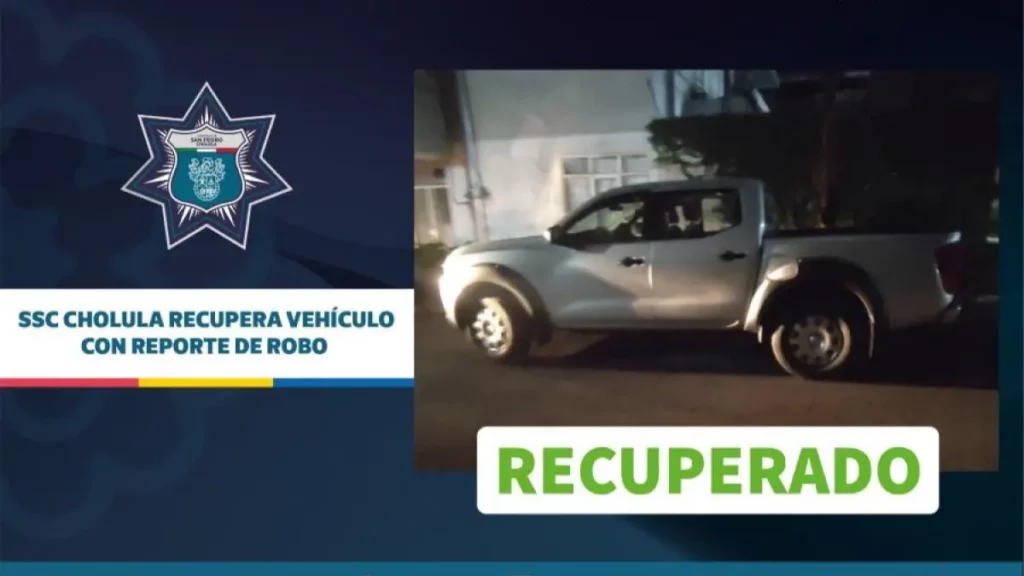 Secretaría de Seguridad de Cholula recupera vehículo con reporte de robo.