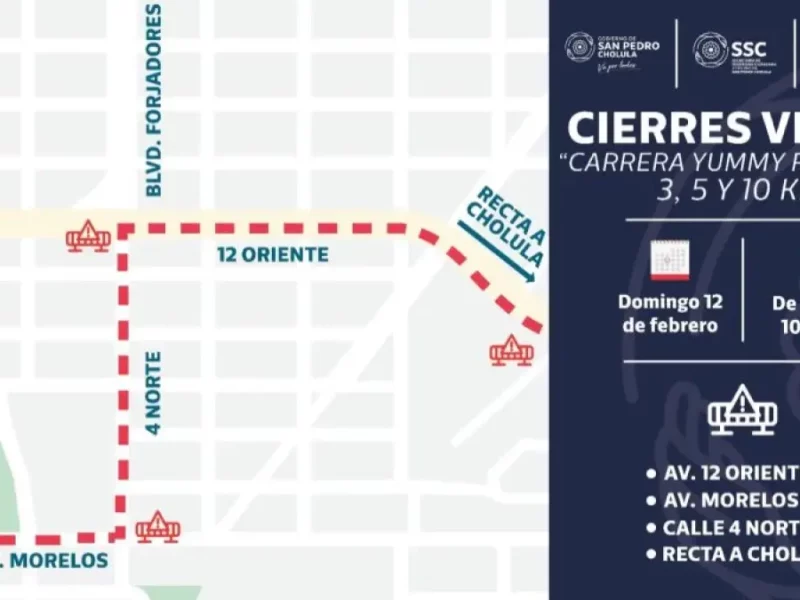 SSC Cholula implementará cierres de calles este domingo 12 de febrero.