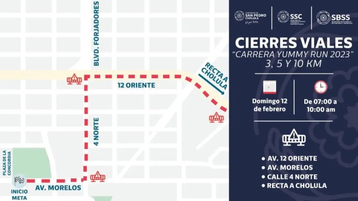 SSC Cholula implementará cierres de calles este domingo 12 de febrero.