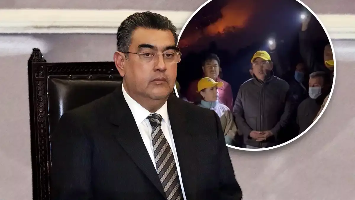 El Gobernador de Puebla supervisa trabajos en incendio forestal del Pico de Orizaba.