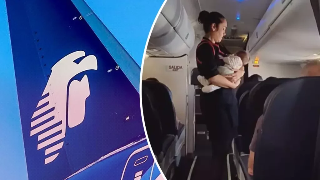 Sobrecargo de Aeroméxico se viraliza por cuidar a un bebé en pleno vuelo