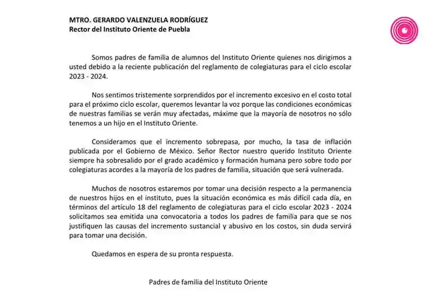 Aumentan colegiaturas en el Instituto Oriente, padres de familia alistan protesta