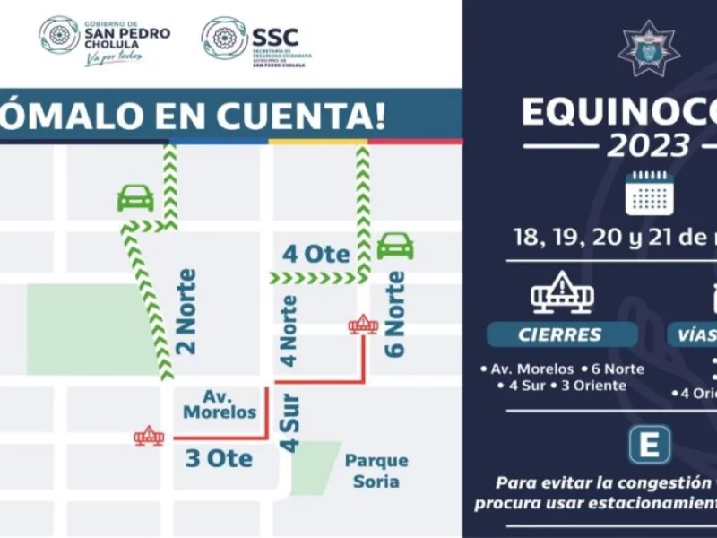 San Pedro Cholula desplegará Operativo de seguridad Equinoccio 2023.
