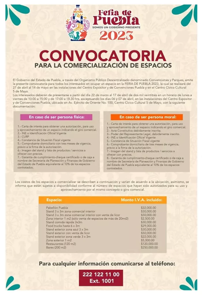 Hasta 250 mil pesos cuestan los stands en la Feria de Puebla 2023