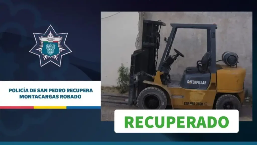 Policía de San Pedro Cholula recupera un montacargas robado.