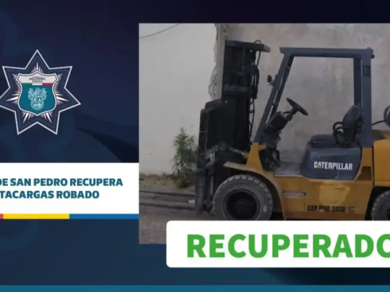 Policía de San Pedro Cholula recupera un montacargas robado.