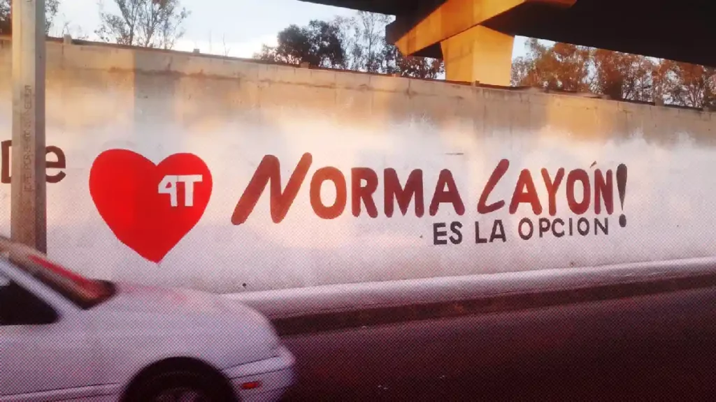 Norma Layón también se promociona con bardas en Puebla